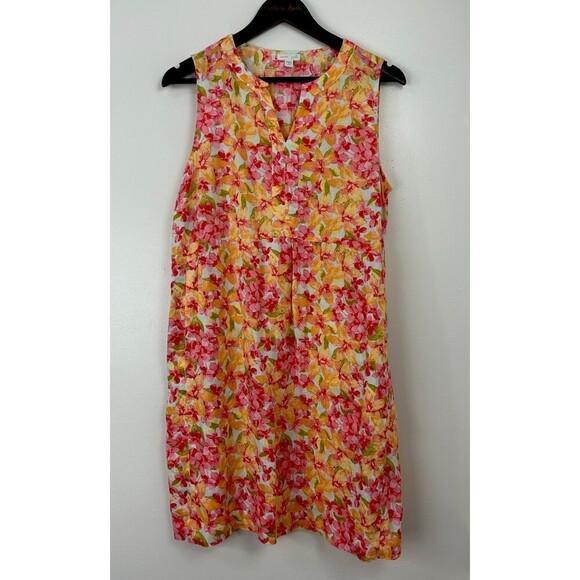 J Jill Love Linen Floral Sleeveless Natural Organic Tank Dress MP Petite 1103R4 - Picture 3 of 12